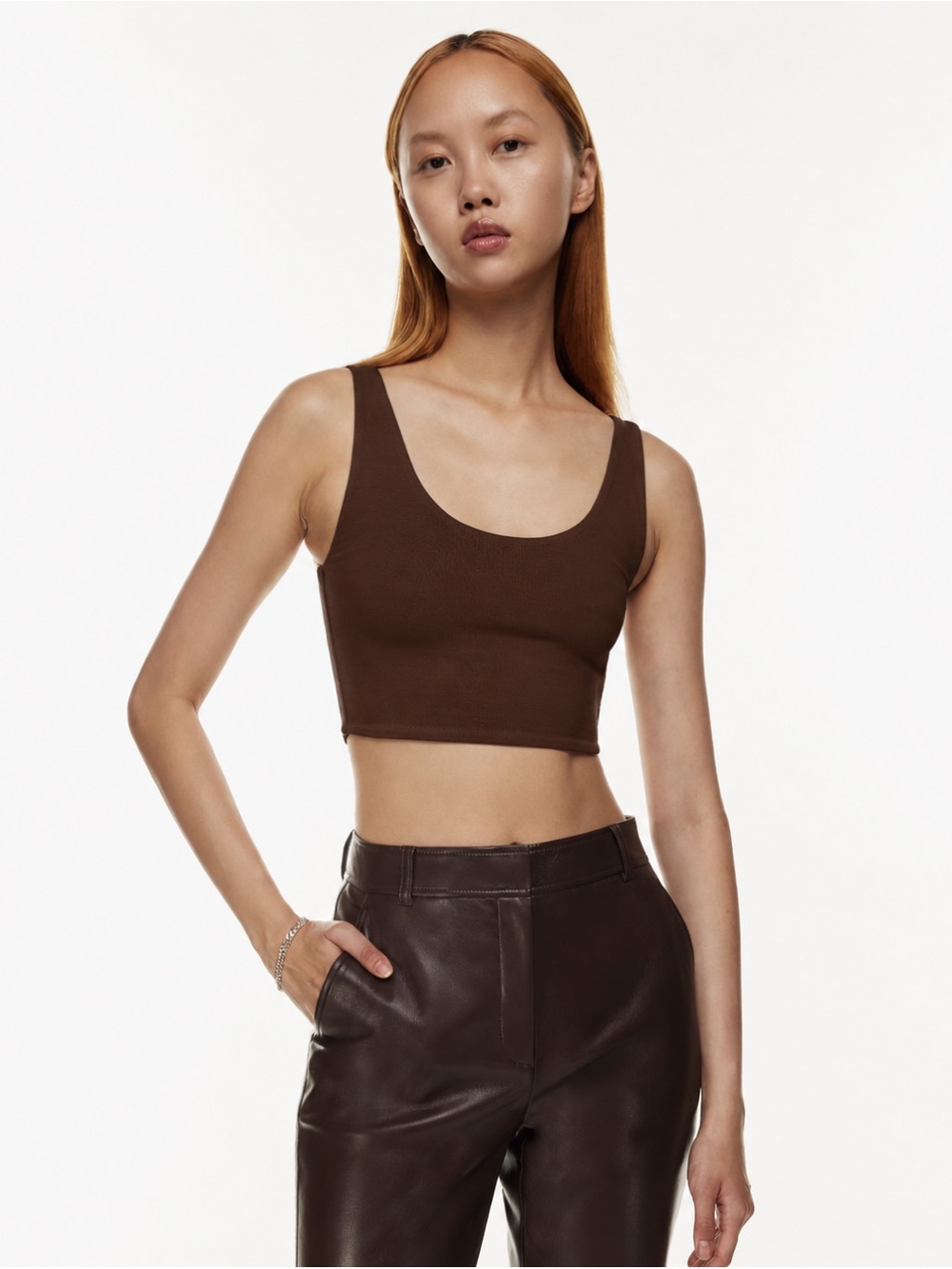 Aritzia Scoop Neck Cropped Tank Top in Dark Brown